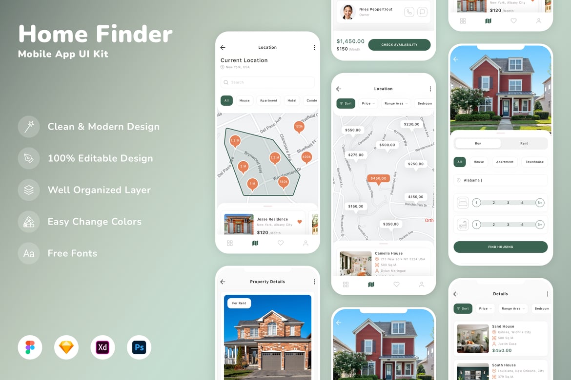 Download Home Finder Mobile App UI Kit Figma Design