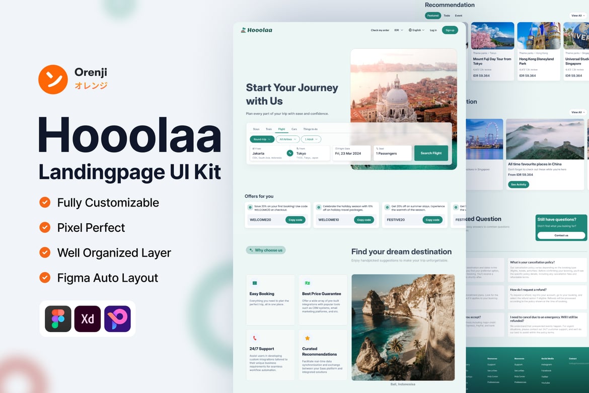 Download Hoola travel landingpage ui kit Figma Design