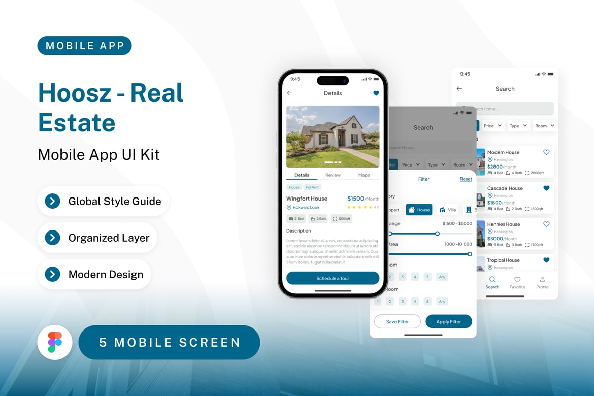 Download Hoosz - Real Estate Mobile App UI Kit Figma Design