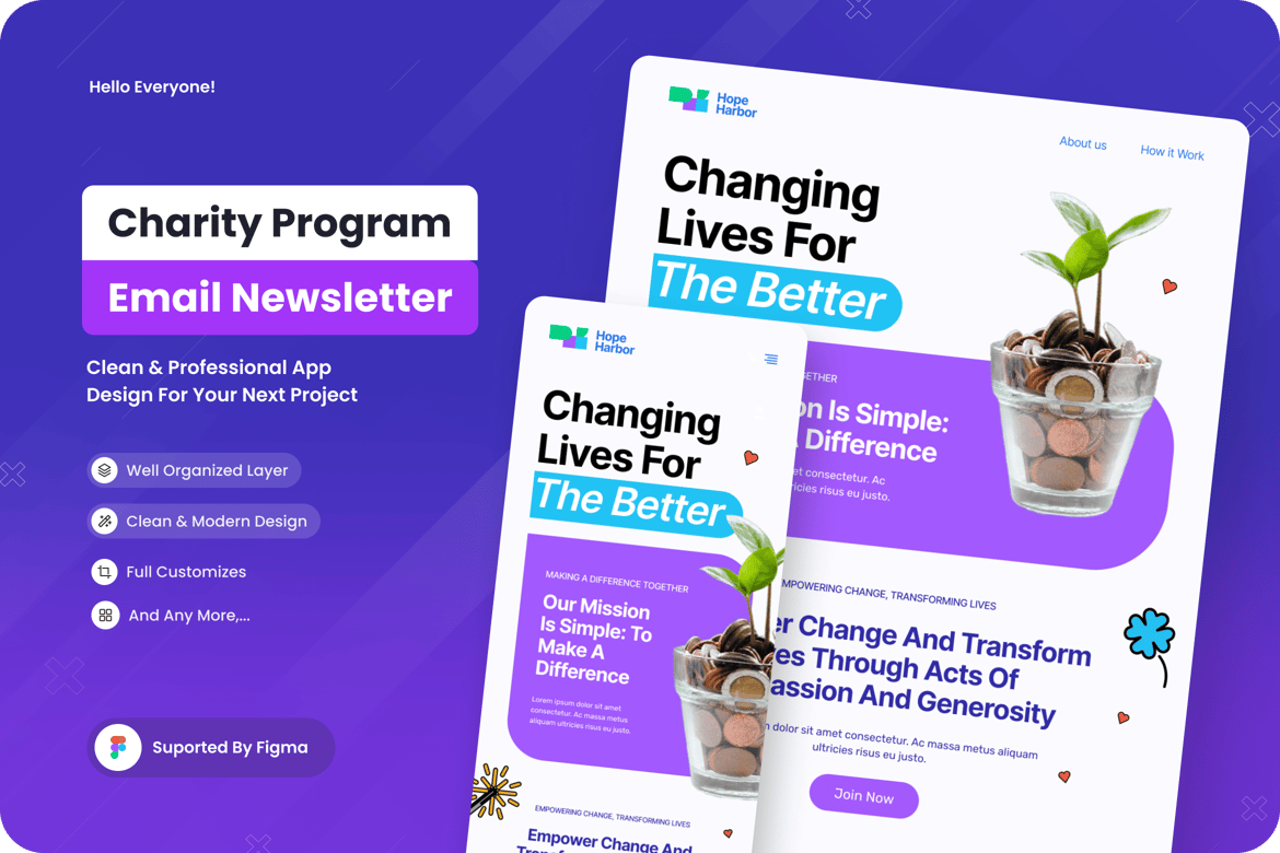 Download HopeHarbor - Charity Program Email Newsletter Figma Design