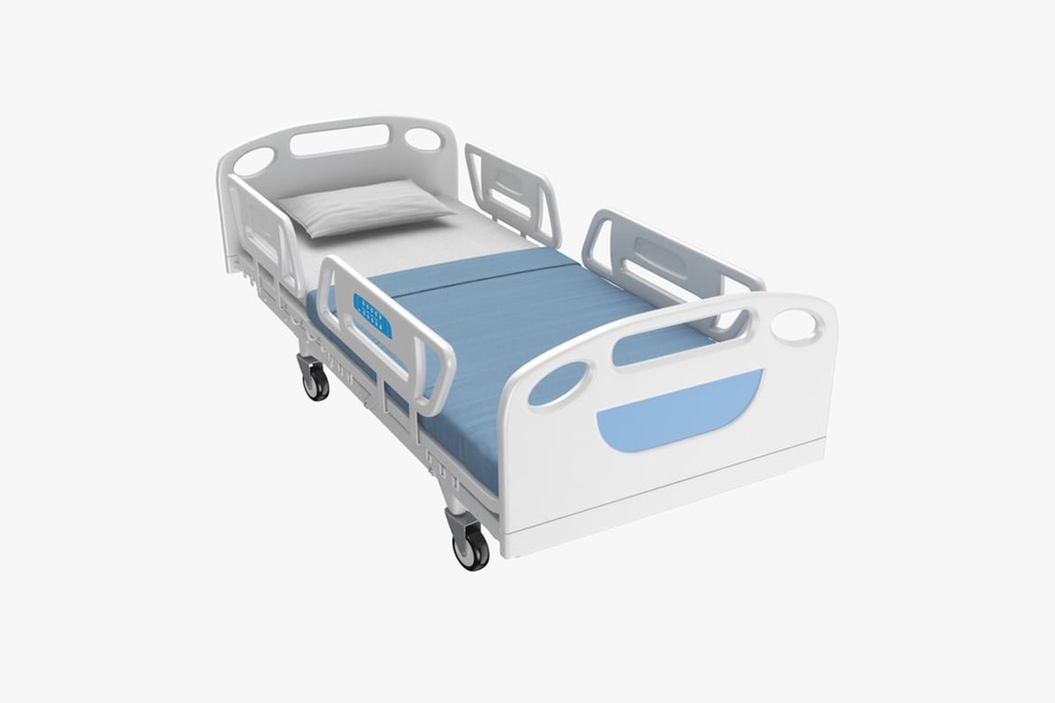 Download Hospital Bed with Blue Mattress and White Frame 3D Model