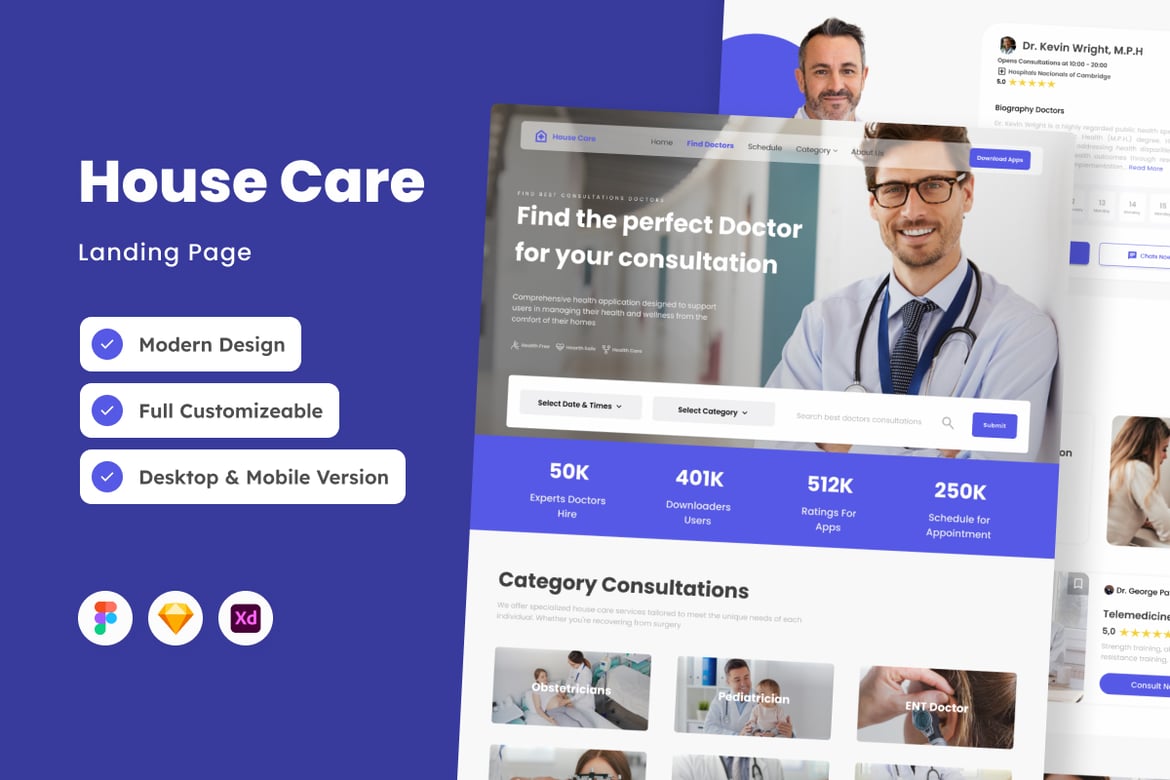 Download House Care - Responsive Landing Page for Clinics Figma Design