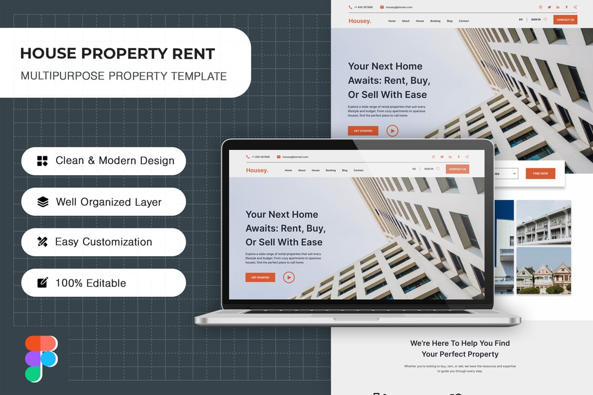 Download House Property Rent Landing Page Figma Design