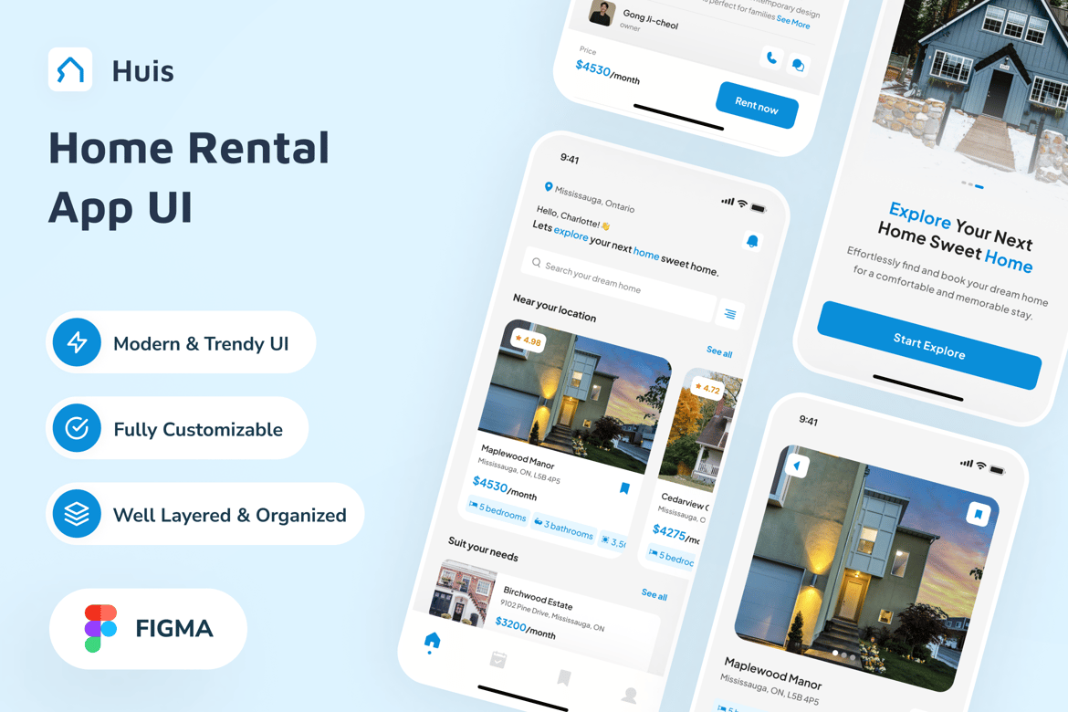 Download Huis - Home Rental App UI Figma Design