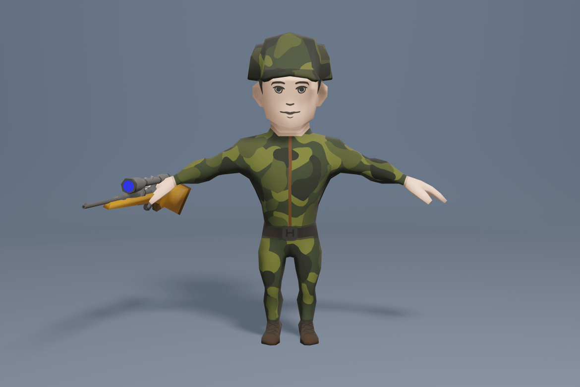 Download Hunter cartoon soldier with rifle 3D Model