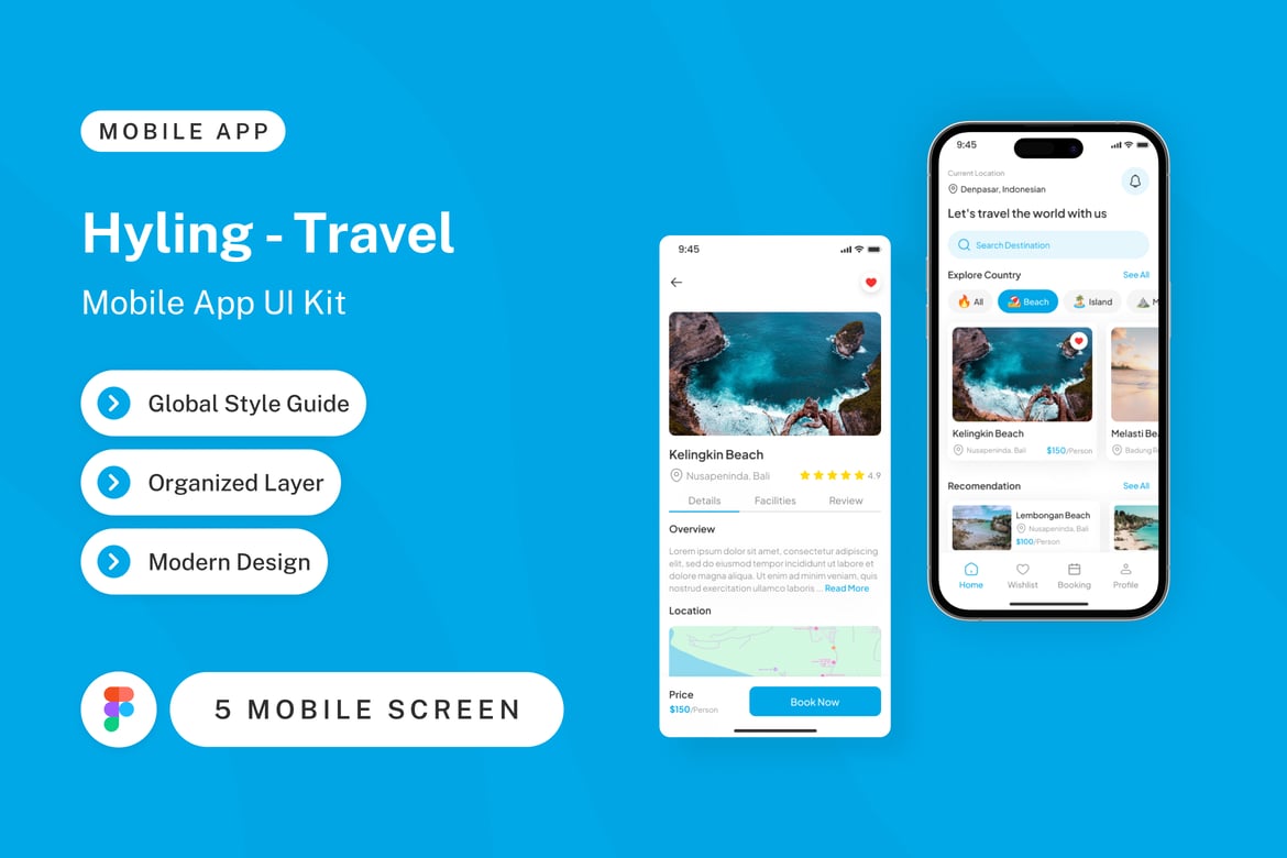 Download Hyling - Travel Mobile App UI Kit Figma Design