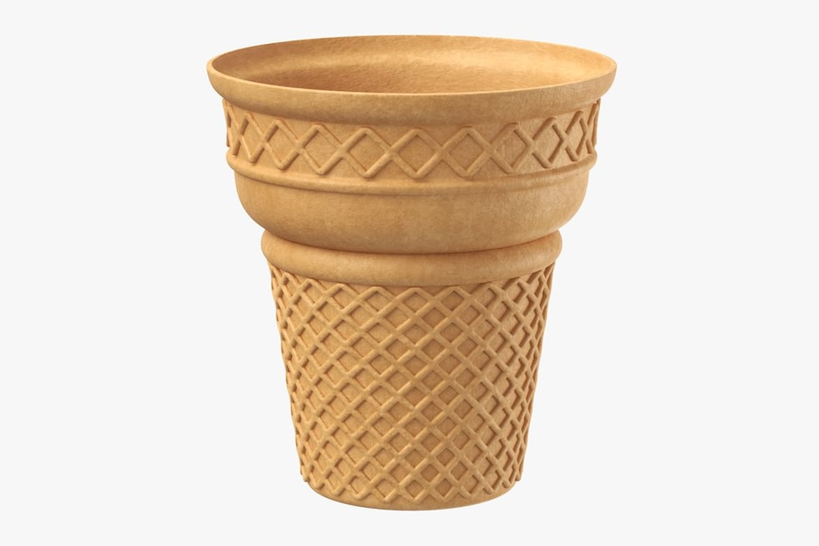 Download Ice Cream Biscuit, Light Brown Cone Vessel with Etched Diamond Pattern 3D Model