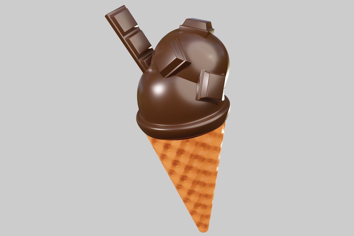 Download Ice cream cone with chocolate. 3D Model