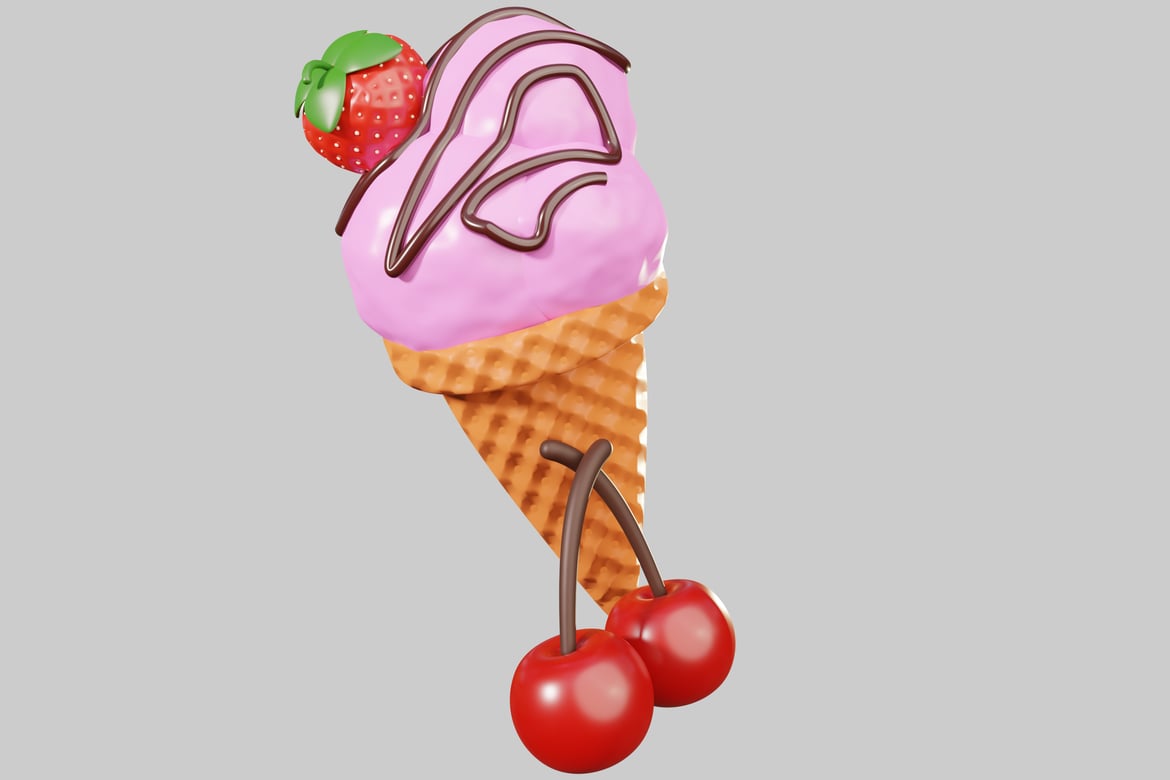 Download Ice cream cone with chocolate drizzle and toppings. 3D Model