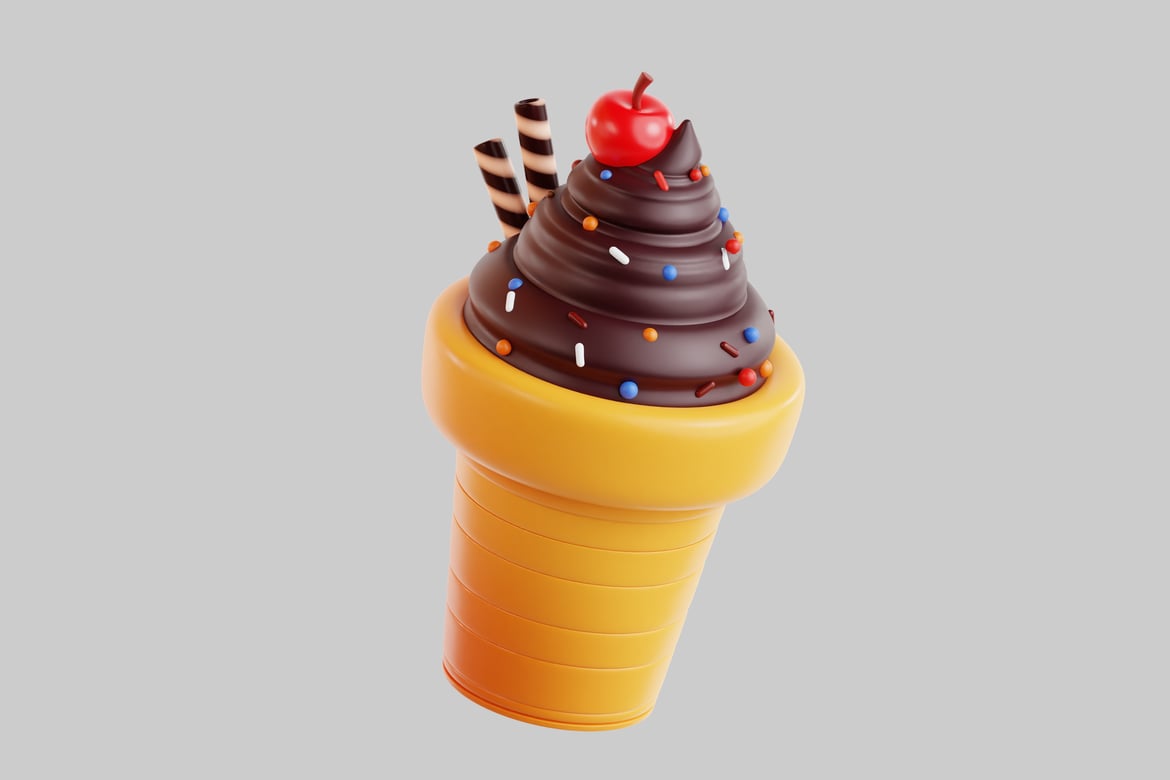 Download Ice cream cone with chocolate sauce and sprinkles 3D Model