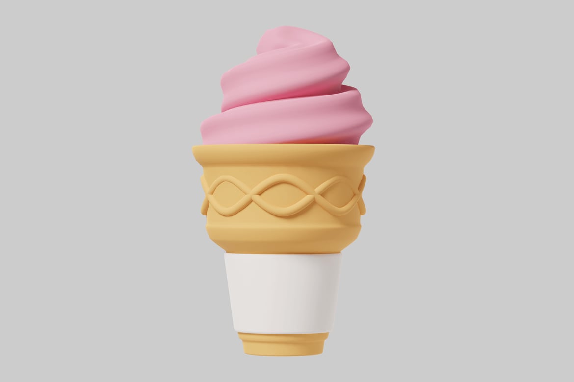 Download Ice cream cone with pink swirl 3D Model