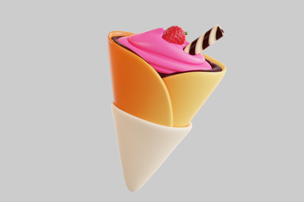 Download Ice cream cone with raspberry and chocolate sauce 3D Model