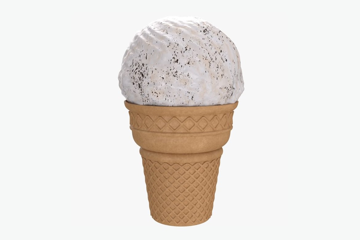 Download Ice Cream Vanilla, Waffle Cone with Speckled Ice Cream 3D Model