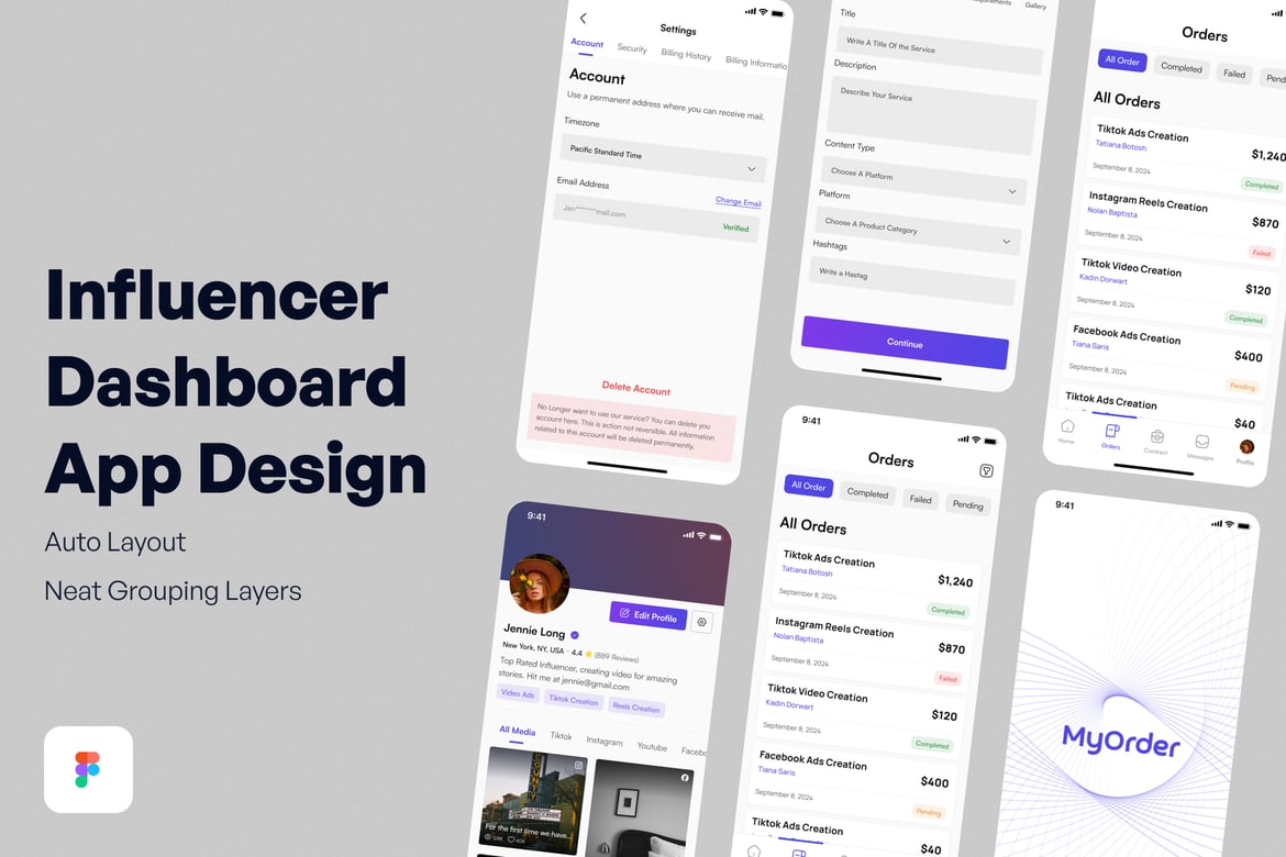 Download Influencer Dashboard App Design Figma Design