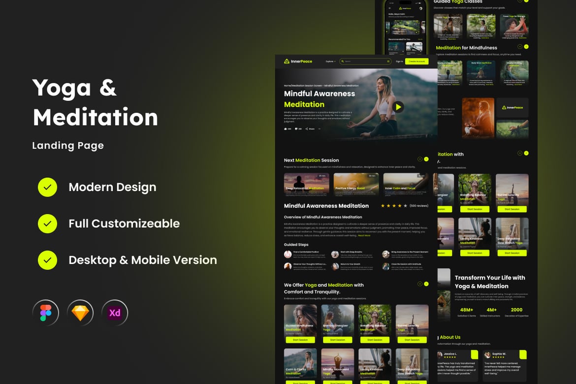 Download InnerPeace - Landing Page for Meditation Programs Figma Design
