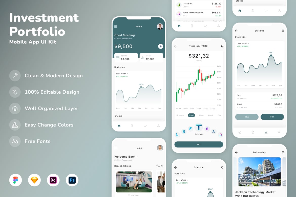 Download Investment Portfolio Mobile App UI Kit Figma Design