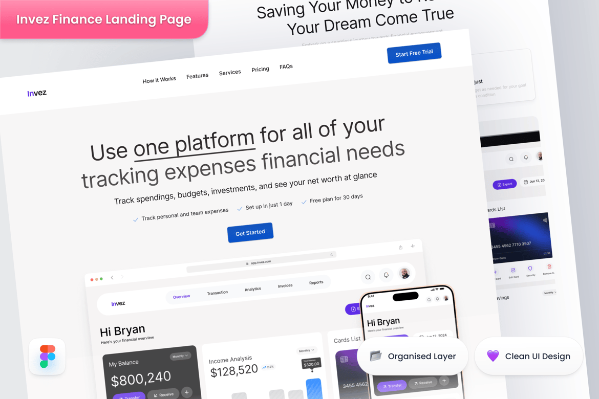 Download Invez - Finance Landing Page Figma Design