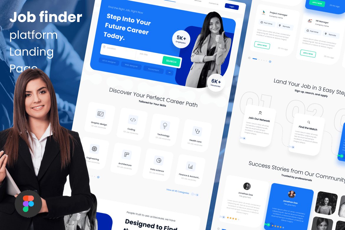 Download Job finder landing page template Figma Design