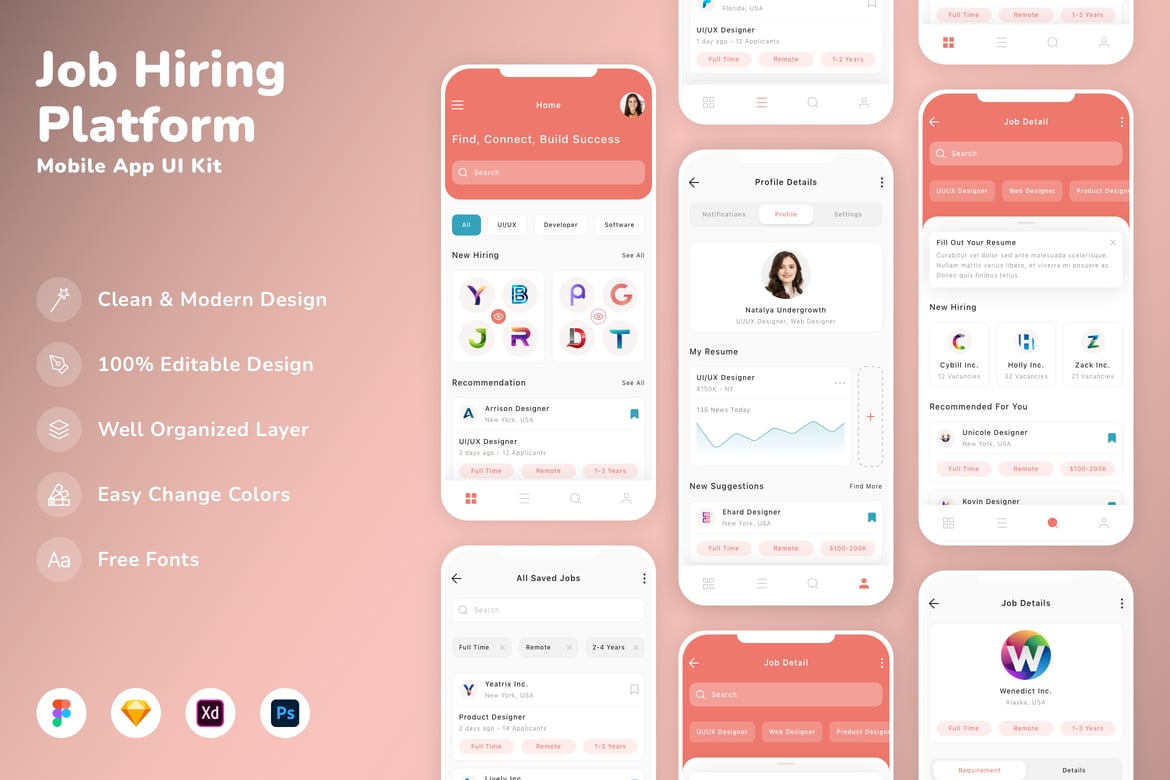 Download Job Hiring Platform Mobile App UI Kit Figma Design