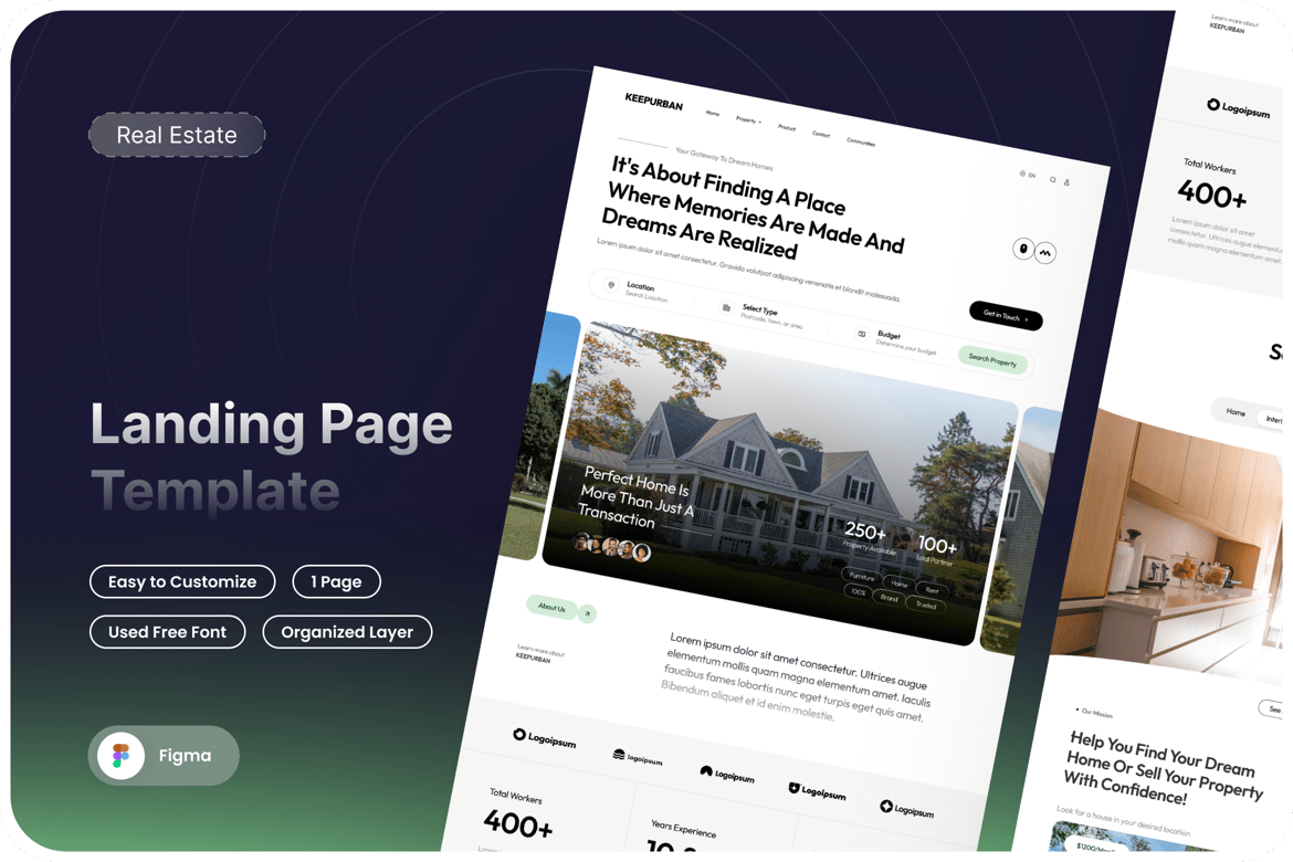 Download KEEPURBAN - Real Estate Landing Page UI Kit Figma Design