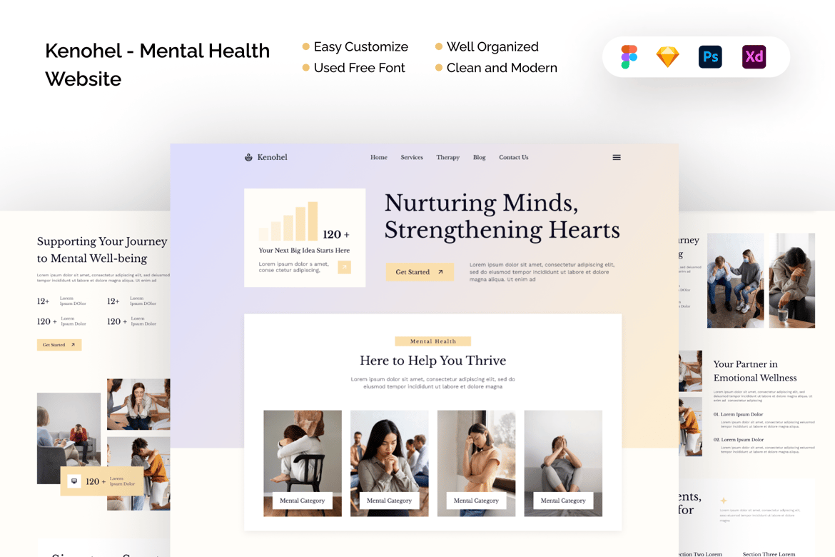 Download Kenohel - Mental Health Website Template Figma Design