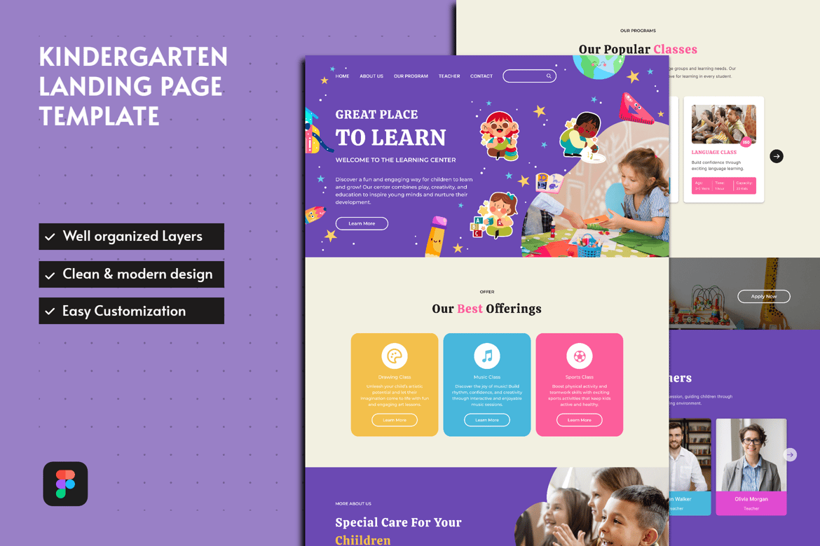 Download Kindergarten School Landing Page Figma Design