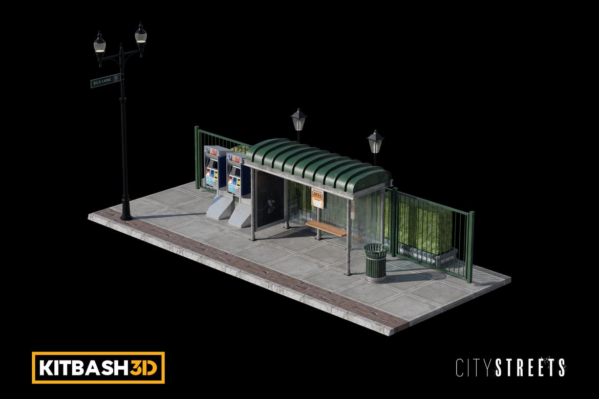 Download Kitbash: City Streets - Bus Stop Sidewalk B 3D Model