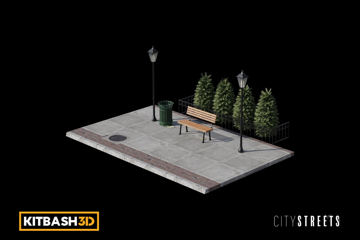 Download Kitbash: City Streets - City Bench 3D Model