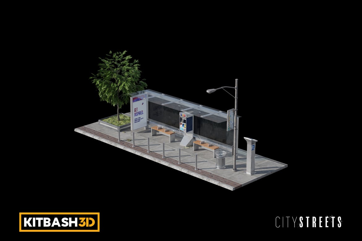 Download Kitbash: City Streets - City Bus Stop 3D Model