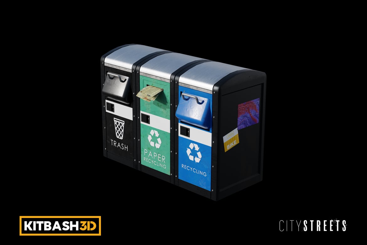 Download Kitbash: City Streets - City Garbage Bins 3D Model