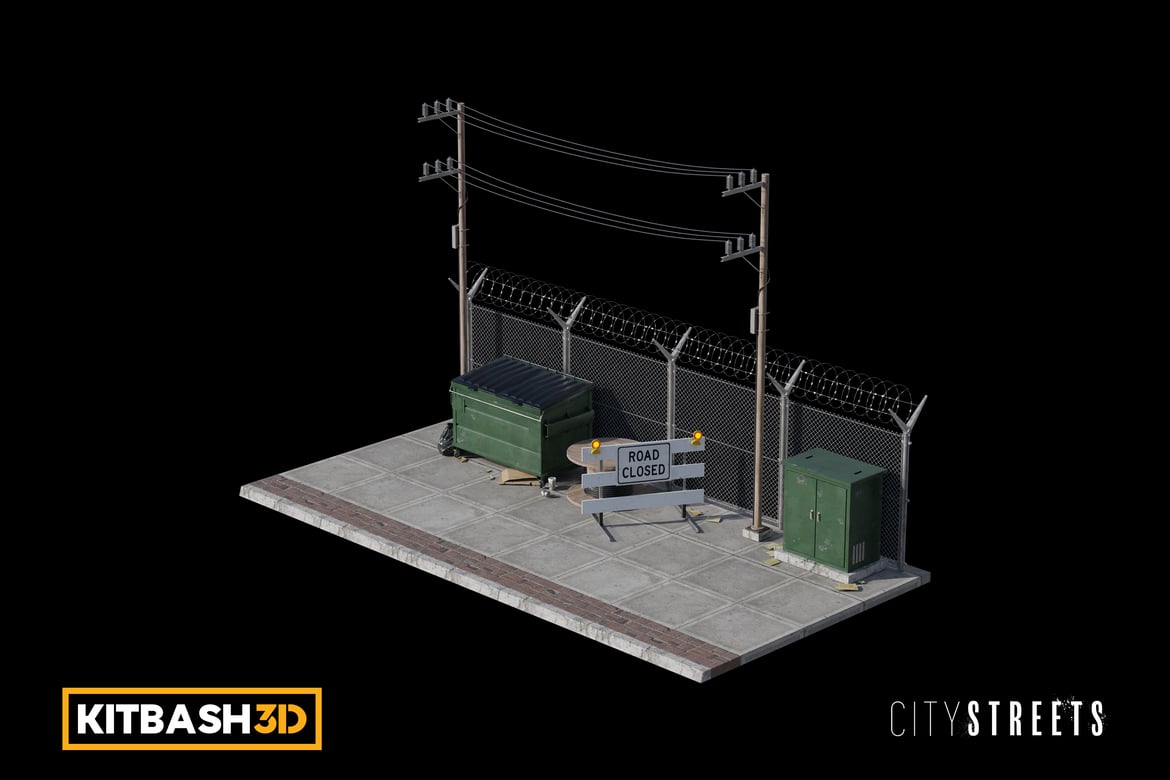 Download Kitbash: City Streets - City Sidewalk A 3D Model