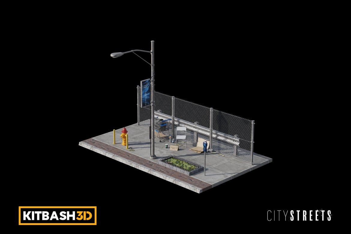 Download Kitbash: City Streets - City Sidewalk B 3D Model