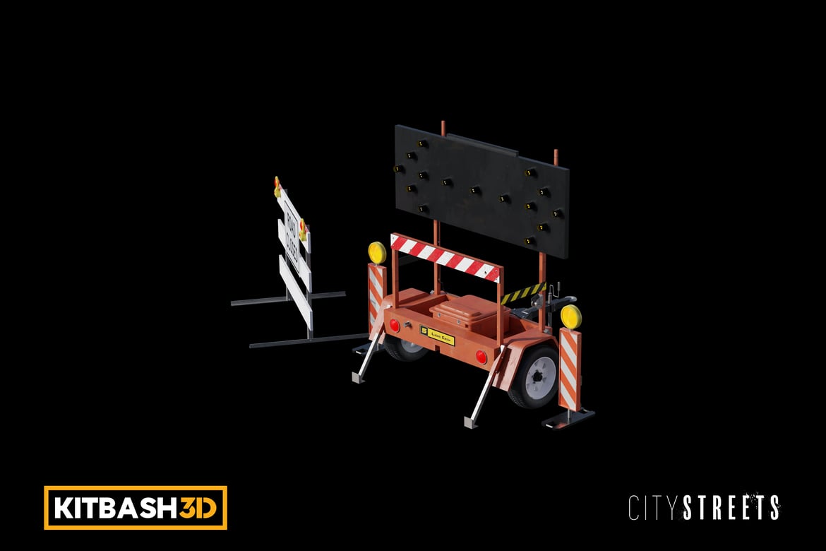 Download Kitbash: City Streets - Construction Road Sign A 3D Model