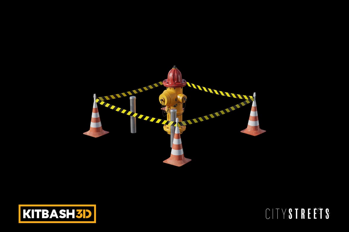 Download Kitbash: City Streets - Cordoned Off Fire Hydrant 3D Model