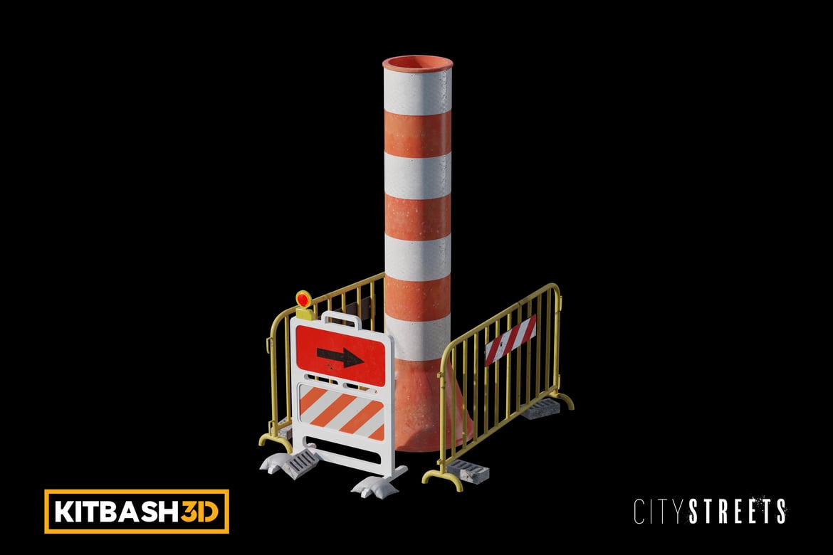 Download Kitbash: City Streets - Cordoned Off Manhole Chimney 3D Model