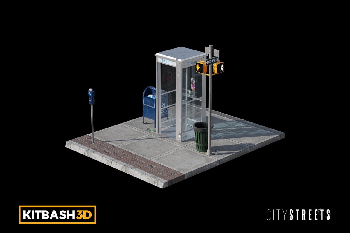 Download Kitbash: City Streets - Corner Phone Booth 3D Model