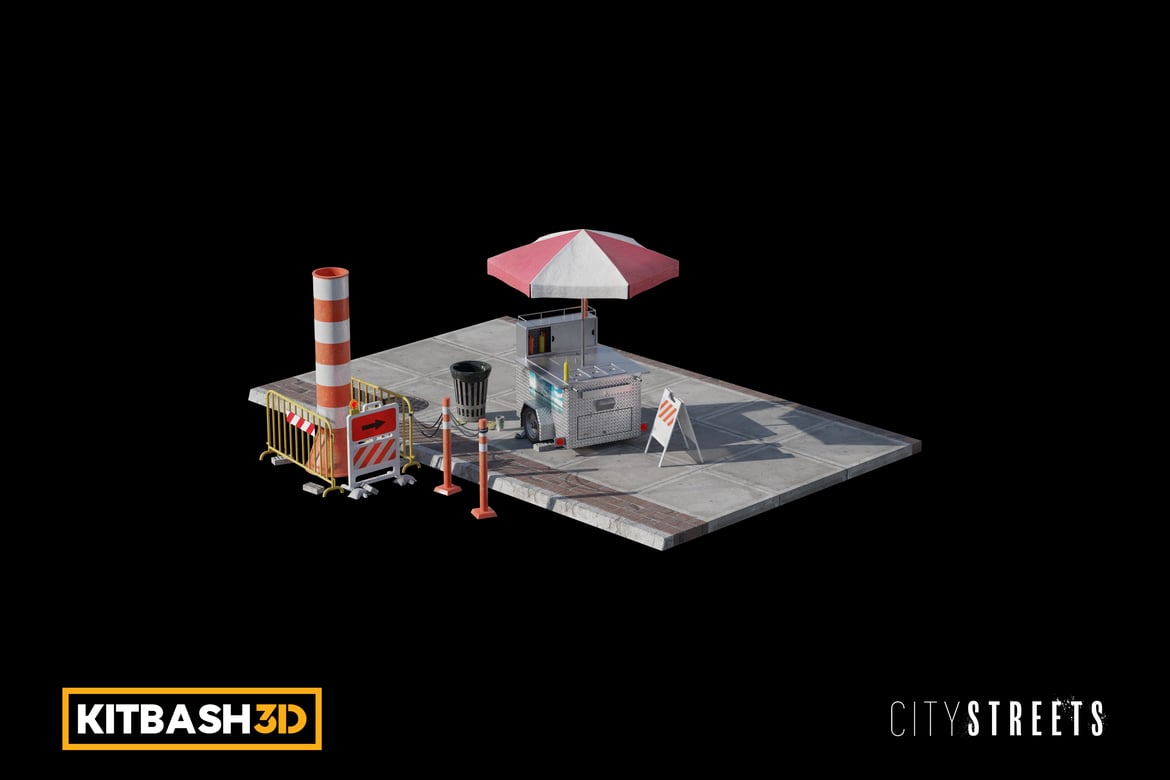 Download Kitbash: City Streets - Hot Dog Vendor 3D Model