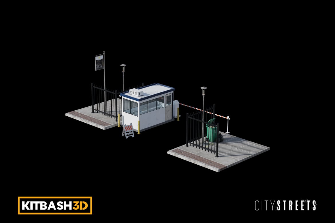 Download Kitbash: City Streets - Parking Lot Security 3D Model