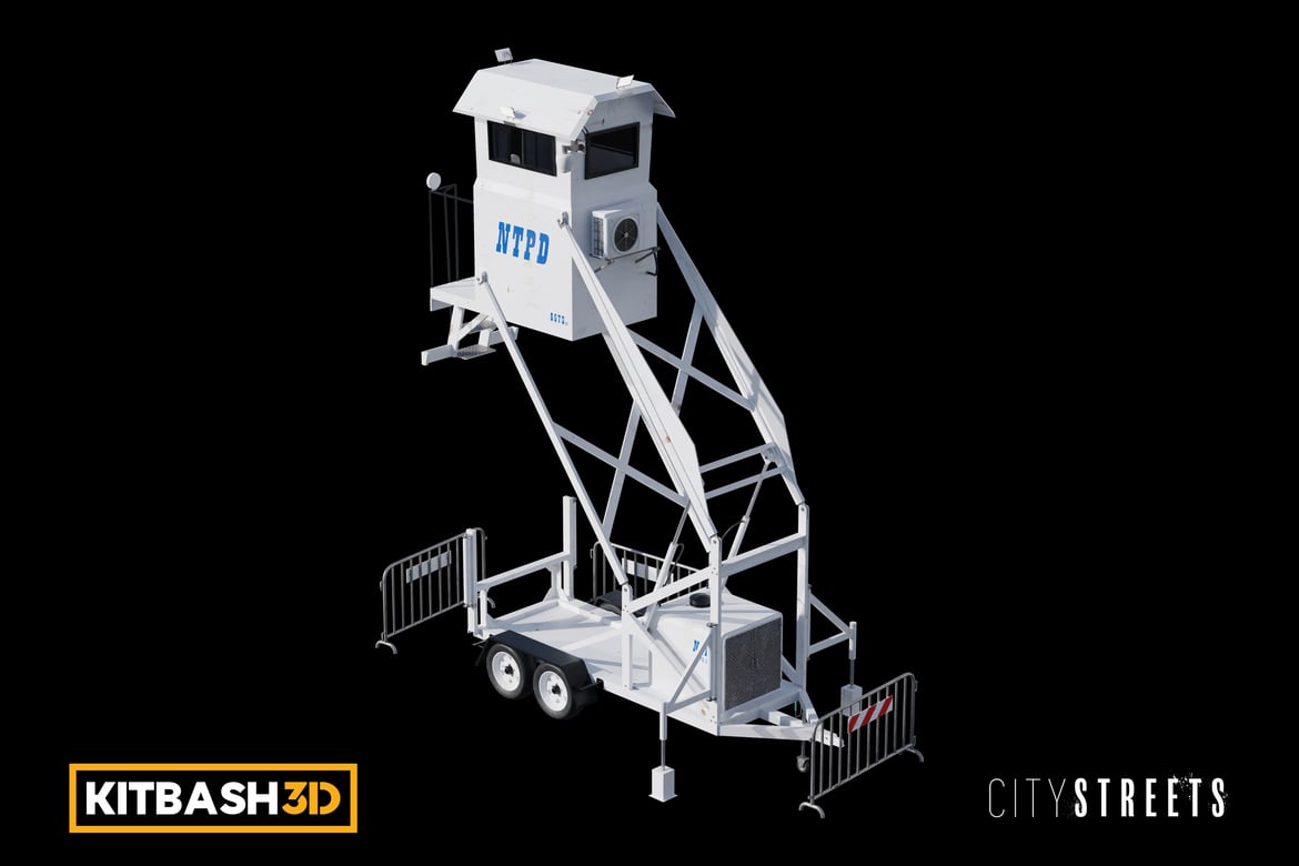 Download Kitbash: City Streets - Parking Lot Security Tower with Barriers 3D Model