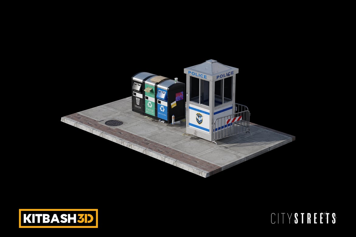 Download Kitbash: City Streets - Police Booth Sidewalk 3D Model