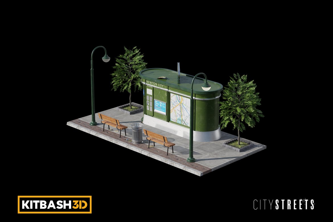 Download Kitbash: City Streets - Public restroom sidewalk 3D Model