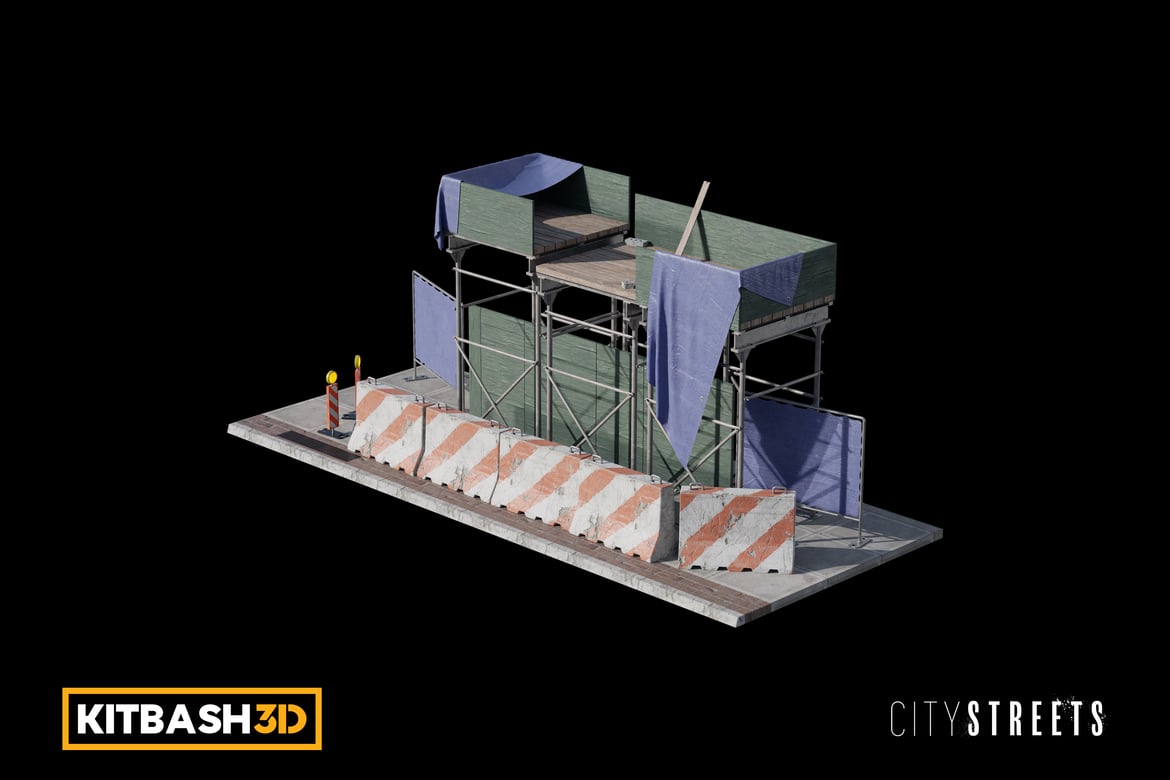 Download Kitbash: City Streets - Sidewalk Construction Scaffolding 3D Model