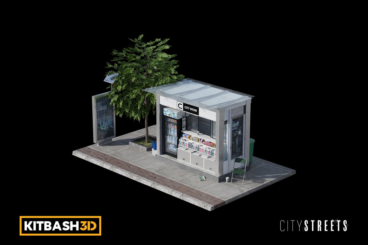 Download Kitbash: City Streets - Sidewalk Kiosk 3D Model