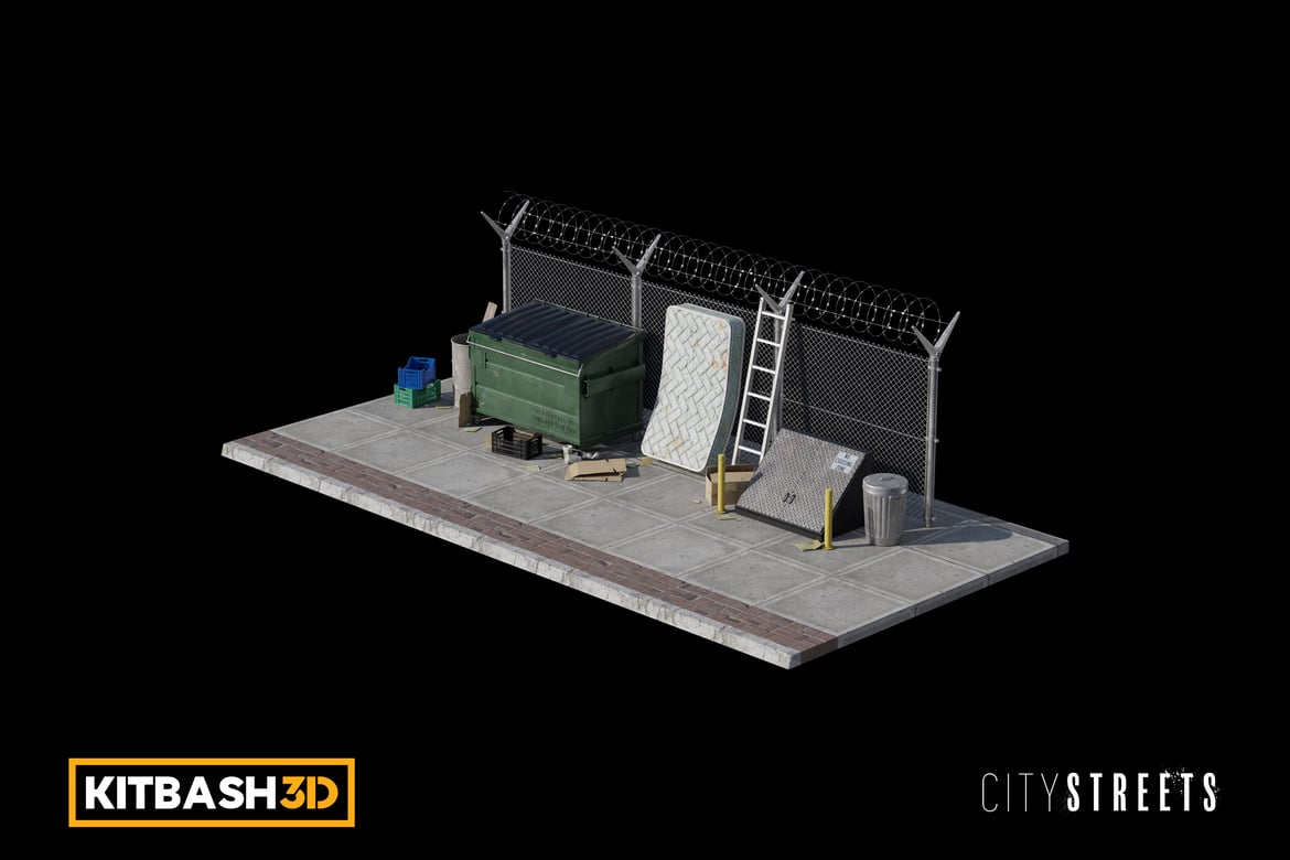 Download Kitbash: City Streets - Sidewalk Trash 3D Model