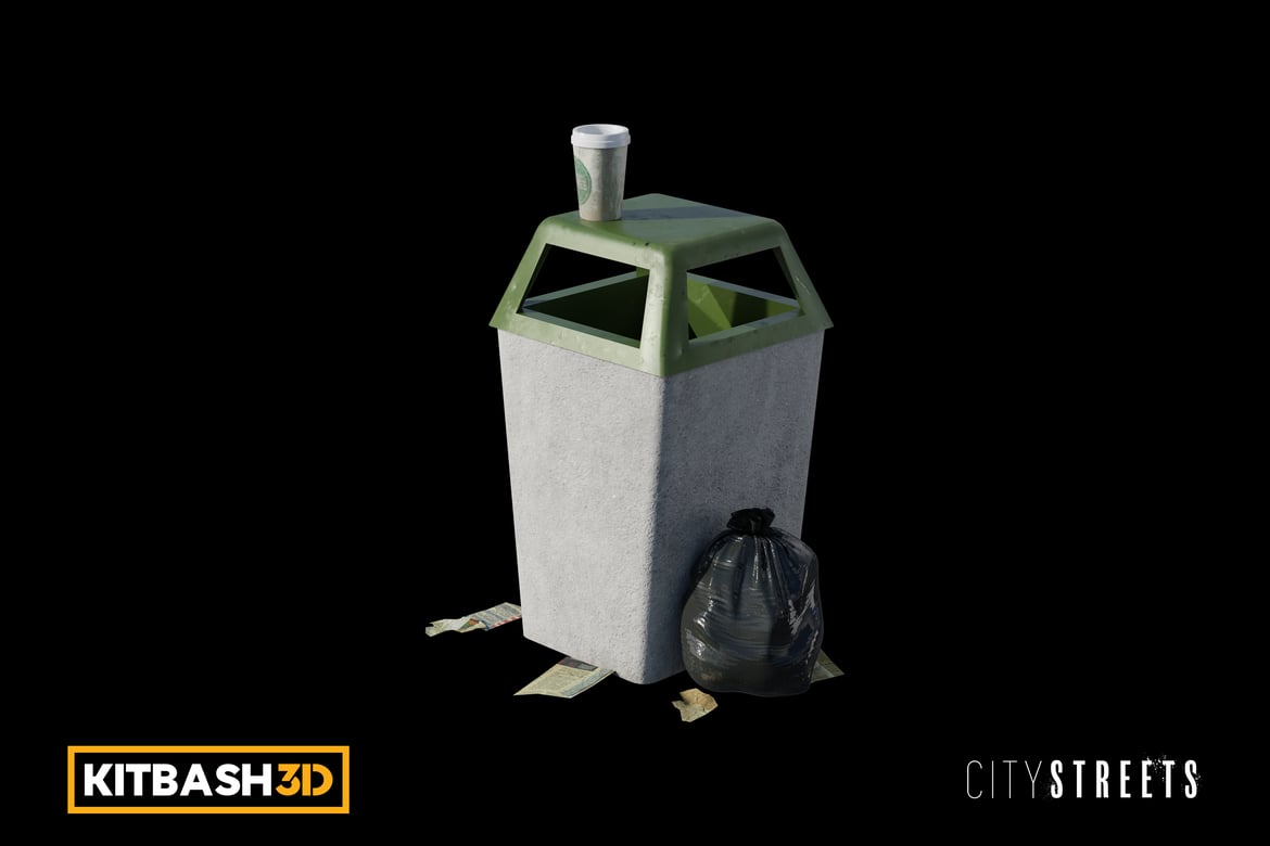 Download Kitbash: City Streets - Sidewalk Trash Can 3D Model