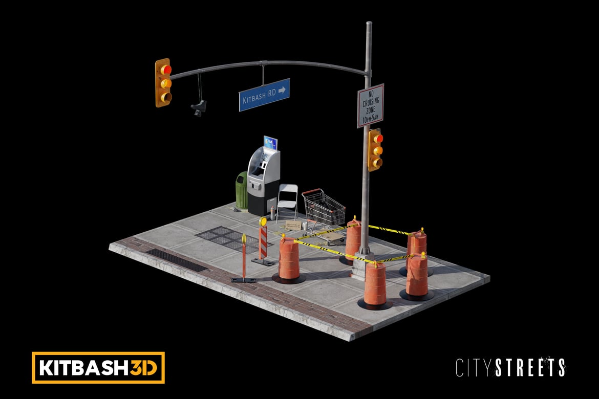 Download Kitbash: City Streets - Street Sign Construction 3D Model