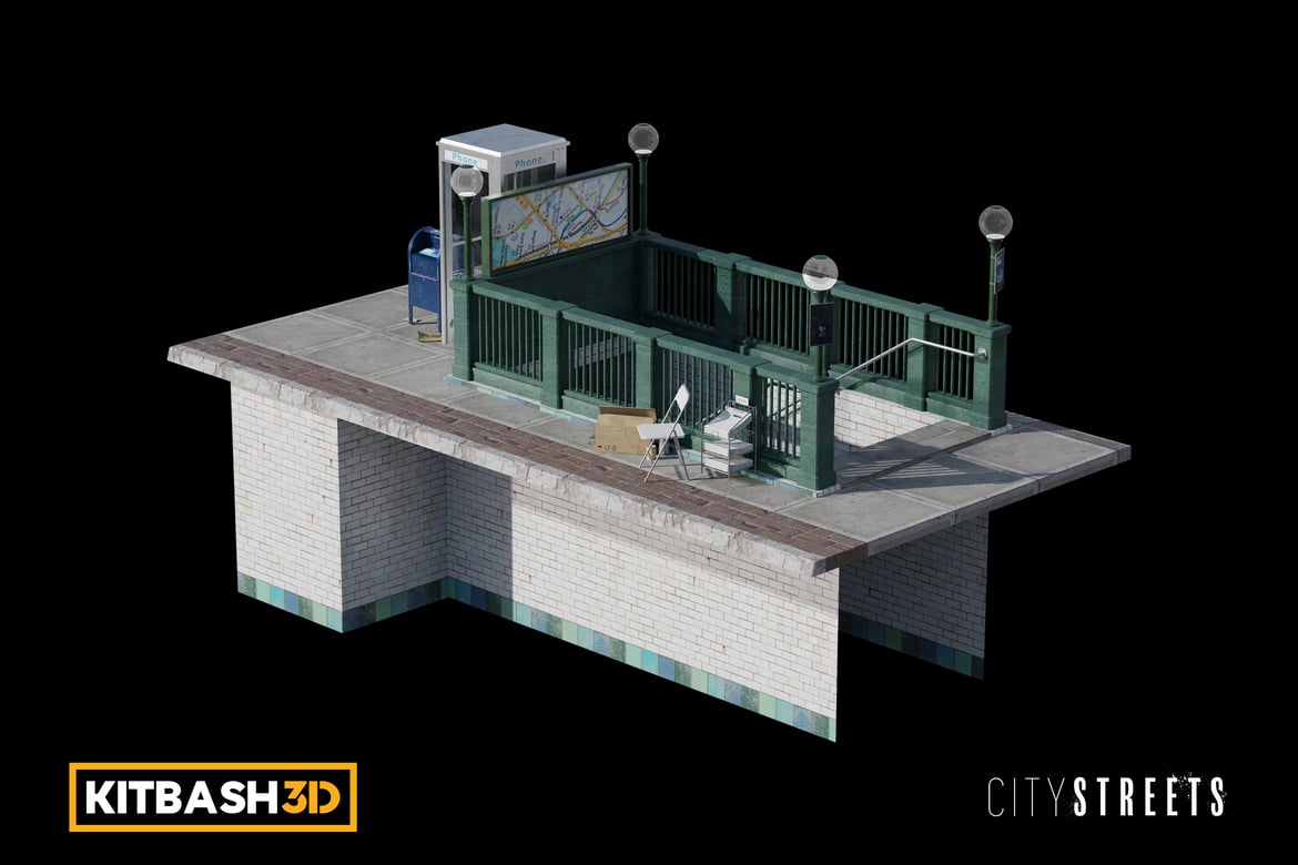 Download Kitbash: City Streets - Subway Entrance B 3D Model