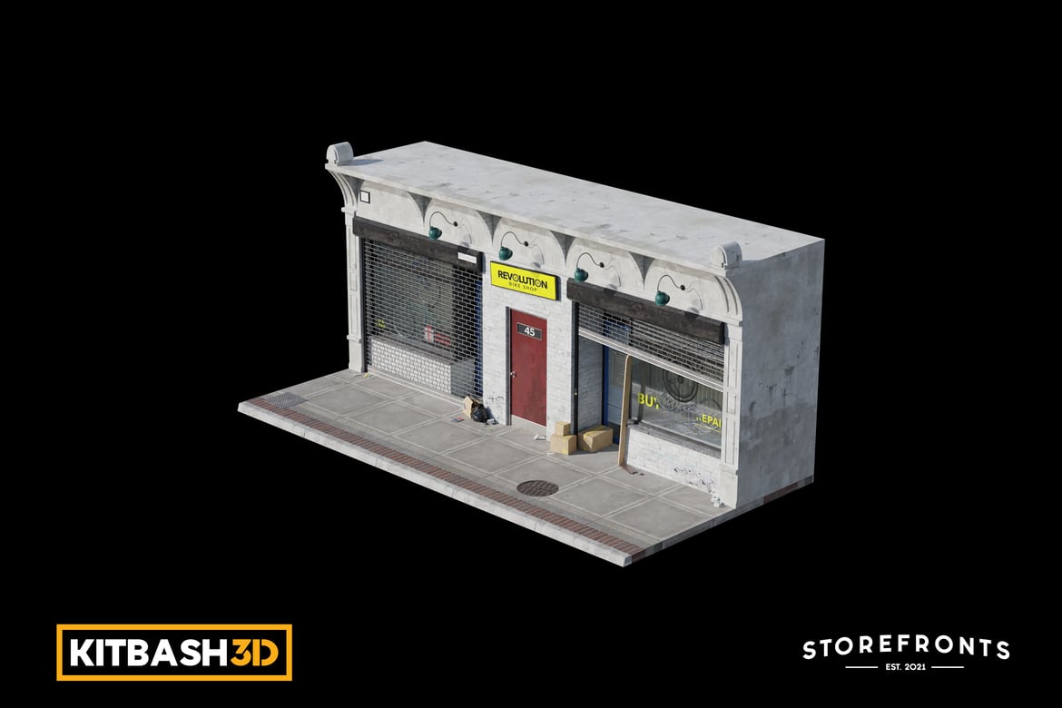 Download Kitbash: Storefronts - Abandoned Bike Shop 3D Model