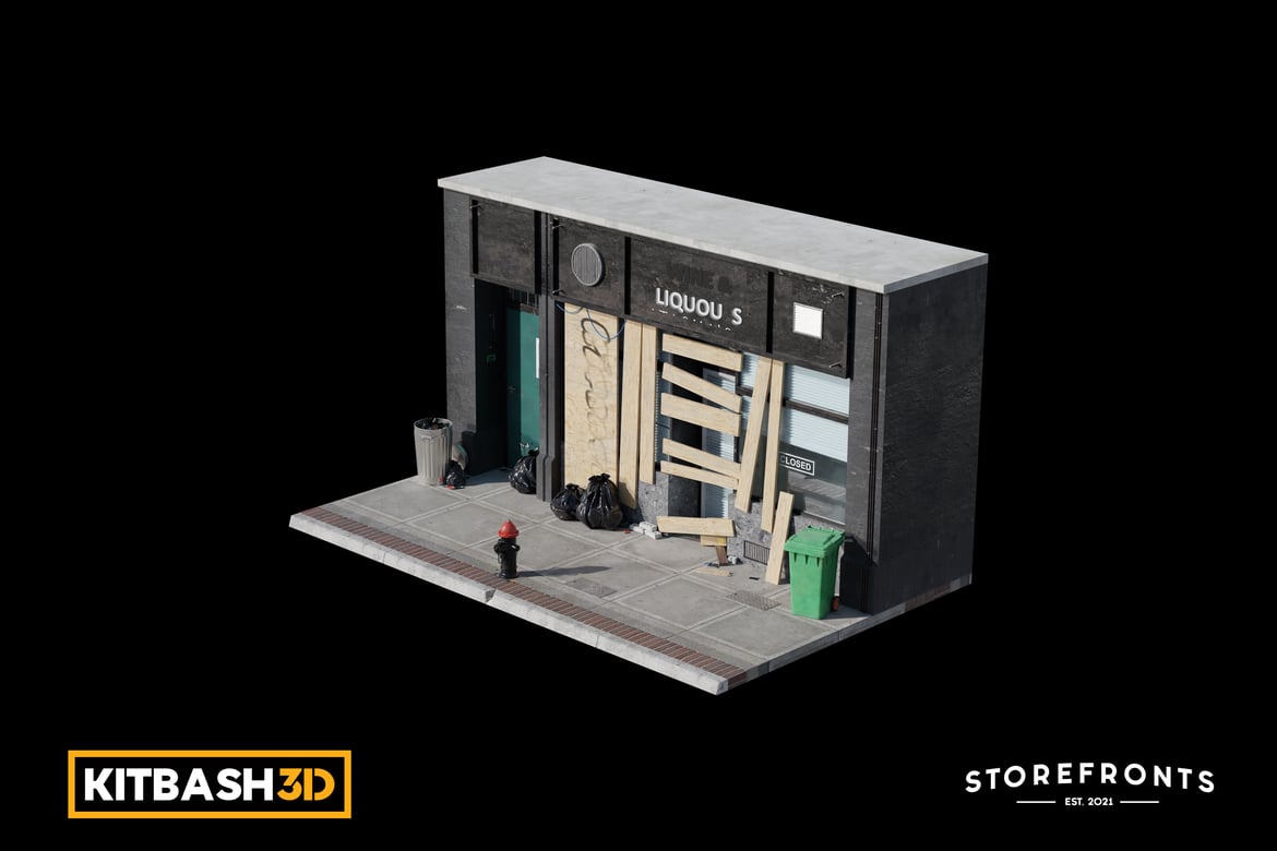 Download Kitbash: Storefronts - Boarded Up Liquor Store 3D Model