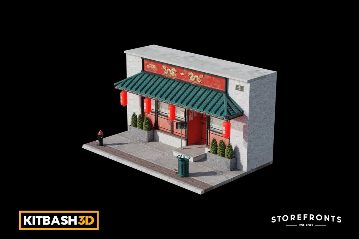 Download Kitbash: Storefronts - Chinese Restaurant 3D Model